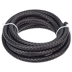 Черный Плетеный кожаный шнур с сердечником, кожаный шнур ювелирных изделий, ювелирные изделия DIY делает материал, окрашенные, круглые, в комплекте 1 белых подарочных мешочков из органзы с завязками, чёрные, 8 мм, около 2.73 ярдов (2.5 м)