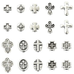 Argent Antique 100 pièces 10 styles tibétains perles en alliage, croix, argent antique, 8~14x8~12.5x3~5.5mm, Trou: 1.2~2.5mm, 10 pcs / style