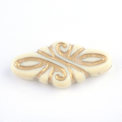 Beige Rhombus Plating Acrylic Beads, Golden Metal Enlaced, Beige, 30x14x5.5mm, Hole: 1mm, about 337pcs/500g