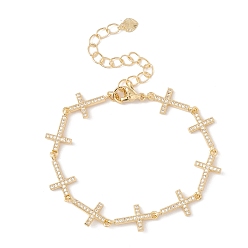 Настоящее золото 18K Прозрачный кубический цирконий браслет с перекрестными звеньями, украшения из латуни для женщин, без кадмия и без свинца, реальный 18 k позолоченный, 6-3/8 дюйм (16.2 см)