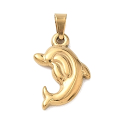 Golden 304 Stainless Steel Pendants, with 201  Stainless Steel Ice Pick Pinch Bails, Dolphin Charms, Ion Plating(IP), Golden, 20x14x4mm, Hole: 6x3mm.