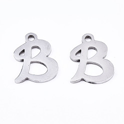 Letter B Не тускнеющие 201 подвески из нержавеющей стали, лазерная резка, алфавит, цвет нержавеющей стали, letter.b, 12x9.5x1 мм, отверстие : 1.4 мм