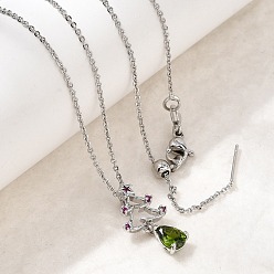 Платина Подвески с микропаве из кубических цирконий в форме рождественской елки из латуни, стойки покрытие, долговечный, без кадмия и без свинца, платина, 18.11 дюйм (46 см), Рождественская елка: 21.5x11 мм