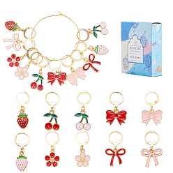 (52) Непрозрачная лаванда 20 шт. 10 стили, подвесные маркеры с эмалью из сплава и фиксирующими стежками, с кольцами из латунного бокала, клубника/бантик/вишня, разноцветные, 3.1~3.3 см, 2 шт / стиль