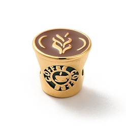 Золотой Ионное покрытие (ip) 304 европейские бусины из эмали из нержавеющей стали, бусины с большим отверстием, чашка кофе, золотые, 11.5x10.5 мм, отверстие : 4x4.5 мм