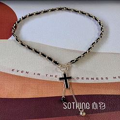 Cross Сплав черная эмаль кисточка кулон или ожерелья, ожерелья из бархатных и алюминиевых цепочек, золотые, крестик, 18.50 дюйм (47 см)