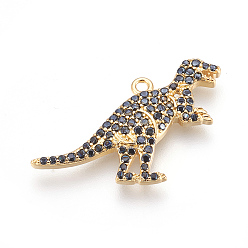 Golden Brass Micro Pave Cubic Zirconia Pendants, Dinosaur, Black, Golden, 17.5x27.5x2.5mm, Hole: 1mm