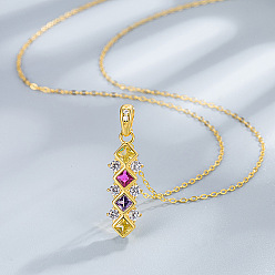 Золотой Ромб 925 ожерелья из стерлингового серебра с разноцветными кубическими циркониями для женщин, золотые, 15.75 дюйм (400 мм)