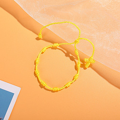 Желтый Браслеты из переплетенных бусин из нейлонового шнура, Браслеты из четок для пары друзей, желтые, 6-1/4~11-3/4 дюйм (16~30 см)