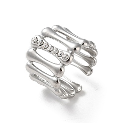 Stainless Steel Color 304 Stainless Steel Rhinestone Cuff Rings, Oval, Stainless Steel Color, Adjustable