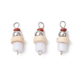 Нержавеющая Сталь Цвет Звенья из натуральной красной яшмы в форме рондель, акриловой колонны и деревянного диска с бусинами, с 304 двойными петлями из нержавеющей стали, цвет нержавеющей стали, 22x9 мм, отверстие : 4 мм