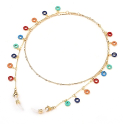 Golden Eyeglasses Chains, Neck Strap for Eyeglasses, with Brass Enamel Bar Link Chains, 304 Stainless Steel Lobster Claw Clasps and Rubber Loop Ends, Donut, Colorful, Golden, 26.18 inch(66.5cm)