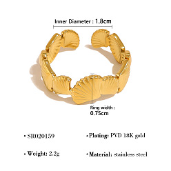 Shell Shape 304 Stainless Steel Cuff Open Rings, Golden, Shell Shape, 18mm