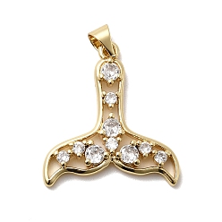 Fish Латунные микро проложить кубического циркония подвески, реальный 18 k позолоченный, рыбий хвост, 24x22x3 мм, отверстие : 4 мм