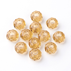 Gold Glass European Beads, Large Hole Beads, No Metal Core, Rondelle, Gold, 14x8mm, Hole: 5mm