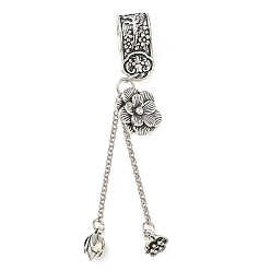 Античное Серебро Тибетский сплав стиля большие кулоны, цветок, долговечный, стойки покрытие, античное серебро, 77 мм, отверстие : 11x8.5 мм