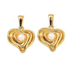 Золотой 304 подвески из нержавеющей стали и АБС-пластика с имитацией жемчуга, многослойные подвески в форме сердца, золотые, 20x18.5x6.5 мм, отверстие : 6x2.5 мм