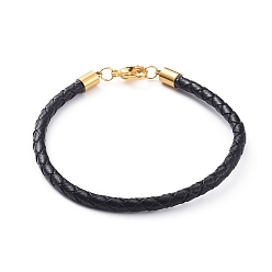 Golden Geflochtene Lederarmbänder machen, mit 304 Edelstahlschnur-Endkappen und Karabinerverschlüssen, golden, 7-1/4 Zoll (18.5 cm), 4 mm