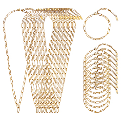 Настоящее золото 18K 20 шт. 2 стили 304 ожерелья и браслеты из нержавеющей стали с цепочкой-скрепкой, реальный 18 k позолоченный, 7.09~18.50 дюйм (180~470 мм), 10 шт / стиль