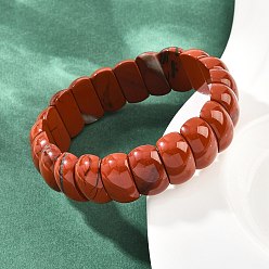 Красный Камень Браслеты из натуральной красной яшмы в форме изогнутой прямоугольной плитки, украшенные бусинами, эластичные., внутренний диаметр: 2.24 дюйм (5.7 см)