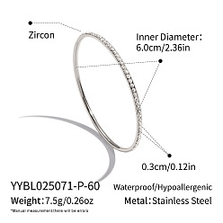 Нержавеющая Сталь Цвет 304 простые браслеты из нержавеющей стали со стразами для женщин, цвет нержавеющей стали, внутренний диаметр: 2.36 дюйм (6 см)