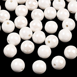 White Glazed Porcelain Round Beads, Glossy Ceramic Beads, White, 13.5~14mm, Hole: 2~2.5mm