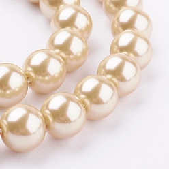 Navajo White Eco-Friendly Dyed Glass Pearl Round Beads Strands, Grade A, Cotton Cord Threaded, Navajo White, 10mm, Hole: 0.7~1.1mm, about 42pcs/strand, 15 inch