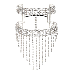 Silver Alloy Rhinestone Chain Tassel Face Eye Mask for Women, Sexy Masquerade Mask for Halloween Costume Party, Silver, 220x310x5mm