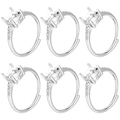 Посеребрённый 6шт. регулируемые настройки колец из сплава, с четким кубического циркония, настройки зубчатого кольца, 925 серебро покрытием, размер США 6 3/4 (17.1 мм), лоток : 5x5 мм