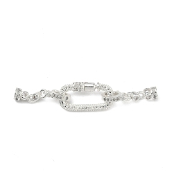 Серебро Латунное микропейв, прозрачный кубический цирконий, складные застежки, долговечный, стойки покрытие, овальные, с карабином с винтовым фиксатором, серебряные, 55.5 мм