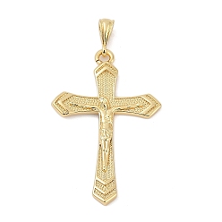 Настоящее золото 18K Латунные подвески, без кадмия и без свинца, крест распятие с подвесками в виде Иисуса, реальный 18 k позолоченный, 44.5x30x3.2 мм, отверстие : 5x3 мм