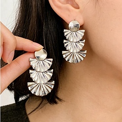 Platinum Alloy Stud Dangle Earrings for Women, Fan, Platinum, 35mm