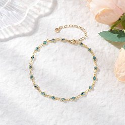 Светло-Голубой Браслеты на ногу ручной работы с цепочкой-лэмпворком от сглаза для женщин, золотые, Небесно-голубой, 9-5/8 дюйм (245 мм)