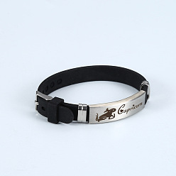 Козерог Силиконовые шнур браслеты, 304 браслеты из нержавеющей стали с созвездиями для мужчин и женщин, Козерог, 8-5/8 дюйм (22 см)