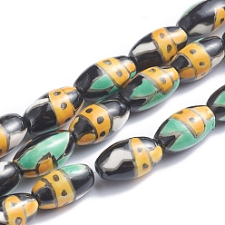 Другие Ручной печатный шарики фарфора, овальные, геометрический рисунок, 14~16x8~9 мм, отверстие : 1.5~2 мм, около 23 шт / нитка, 13.5 дюйм (34 см)