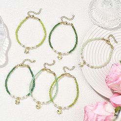 (52) Непрозрачная лаванда 6шт. латунные браслеты с подвесками, Браслеты из стеклянных бусин для женщин, клевер, разноцветные, 6-3/4 дюйм (17.3 см)