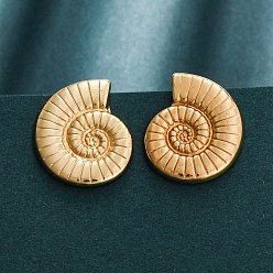 Настоящее золото 18K 304 серьги-гвоздики из нержавеющей стали для женщин, ионное покрытие (ip), форма спиральной оболочки, реальный 18 k позолоченный, 22x19 мм