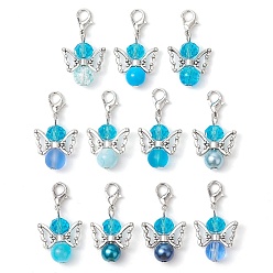 Темно-Голубой Ангел стеклянный кулон украшение, Застежки-когти из сплава омара, подвески для украшений сумок, глубокое синее небо, 33 мм