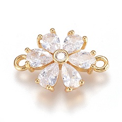 Золотой Латунные микро проложить кубических ссылки циркония, без свинца и без кадмия, цветок, прозрачные, золотые, 14.5x20x4 мм, отверстие : 1.8 мм
