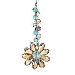 Сэнди Коричневый Стеклянные цветы подвесные ловцы солнца, создатель радуги, для украшения окон, патио, сада в помещении, случайный крючок, песчаный коричневый, 313~320 мм, отверстие : 11 мм