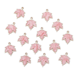 Pink Подвески из эмали и сплава, золотой свет, кленового листа, розовые, 24x19 мм