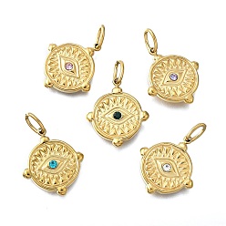 (52) Непрозрачная лаванда 304 кулон из нержавеющей стали, ионное покрытие (ip), со стразами, злые глаза, реальный 14 k позолоченный, разноцветные, 19.5x17x3 мм, отверстие : 4x2.5 мм