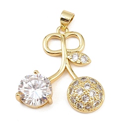 Настоящее золото 18K Латуни циркония кубической подвески, черри прелести, без свинца и без кадмия, долговечный, стойки покрытие, реальный 18 k позолоченный, 27x26x6.5 мм, отверстие : 4x3.5 мм