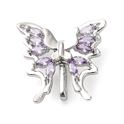 Лиловый 3 звенья латунные микропаве фианит многожильные 16x16x6 дырчатые, без кадмия, без никеля и без свинца, бабочка, платина, сирень, 1.6 мм, отверстие : {1} мм