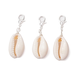 Серебро Подвеска из натуральной ракушки, Сплав с застежками когтя омара, серебряные, 38.5~41 мм