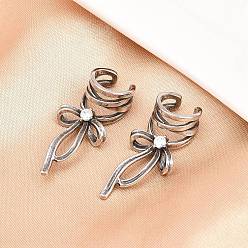 Античное Серебро 316 серьги-манжеты из хирургической нержавеющей стали с бантом, с четким кубического циркония, античное серебро, 32.5x16 мм