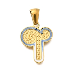 Letter T 304 подвески из нержавеющей стали, с эмалью, ионное покрытие (ip), лазерная резка, реальный 18 k позолоченный, Письмо T, 18x14x1.5 мм, отверстие : 5.5x2.5 мм