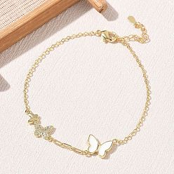 Plaqué 18K Or Véritable Bracelets en laiton sertis de micro-pavés de zircon cubique blanc transparent et à maillons papillon, avec l'émail, plaqué longue durée, crémaillère plaquage, sans plomb et sans cadmium, réel 18 k plaqué or, 6.69 pouce (17 cm)