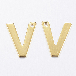 Letter V 304 Stainless Steel Charms, Letter, Initial Charms, Real 18k Gold Plated, Letter.V, 11x6~12x0.8mm, Hole: 1mm