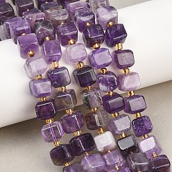 Аметист Нити из натуральных полосатых аметистовых бусин, кубические, с бисером, 8~8.5x8x7~8.5 мм, отверстие : 0.8 мм, около 39~40 шт / нитка, 15.35~15.83'' (39~40.2 см)